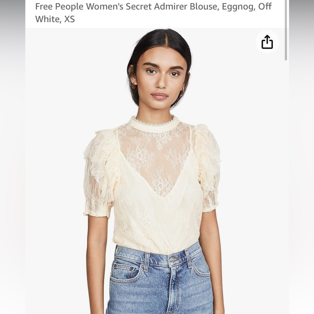 NWT Free People Secret Admirer Lace Blouse With attached cami size xs eggnog - Picture 2 of 6